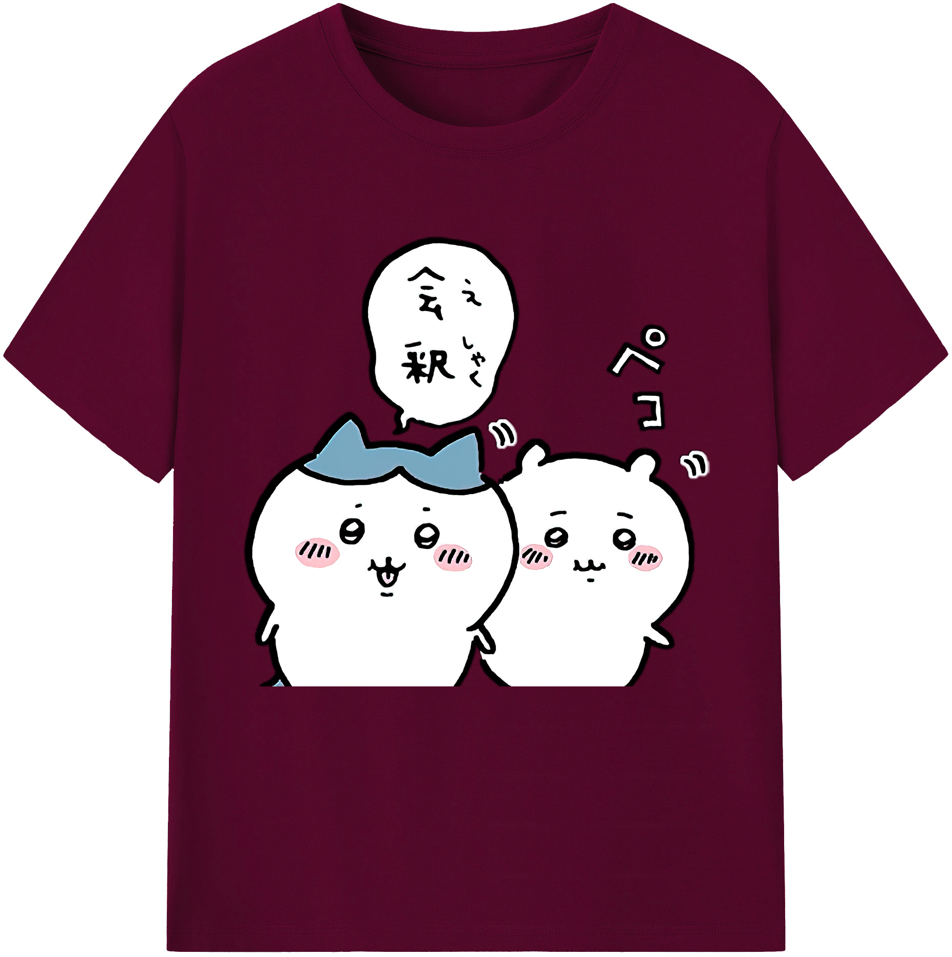 （画像用） ちいかわ ハチワレ Chii-kawa hachiware レディースカジュアルプリントTシャツ（綿100％）